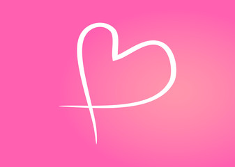 White Heart Outline Icon. Hand Drawn Vector. Chalk Heart Isolated On Pink Background. Heart Frame For Love Symbol,Logo And Valentine's Day.Creative Art Sketch.Modern Outline Shape, Vector Illustration