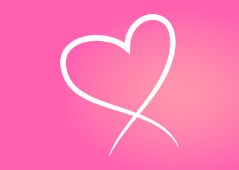 White Heart Outline Icon. Hand Drawn Vector. Chalk Heart Isolated On Pink Background. Heart Frame For Love Symbol,Logo And Valentine's Day.Creative Art Sketch.Modern Outline Shape, Vector Illustration