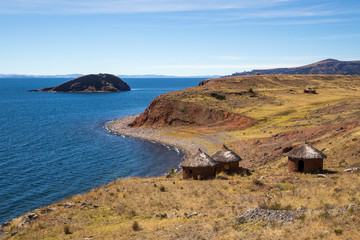 View of the Ticonata island, Lake Titicaca, Peru.