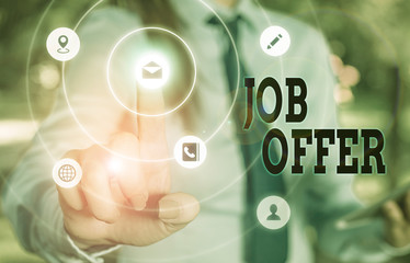 Writing note showing Job Offer. Business concept for Demonstrating or company that gives opurtunity for one employment