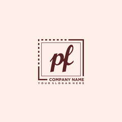 PF Initial handwriting logo concept, with line box template vector