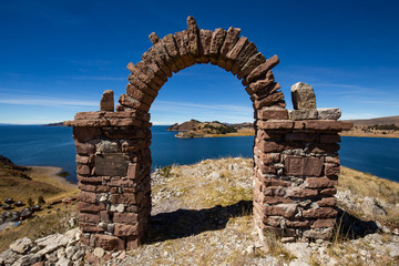View of the Ticonata island, Lake Titicaca, Peru.