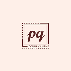 PQ Initial handwriting logo concept, with line box template vector