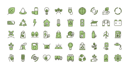 environment ecology icons collection line and fill