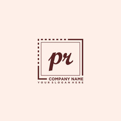 PR Initial handwriting logo concept, with line box template vector