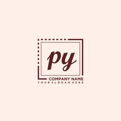 PY Initial handwriting logo concept, with line box template vector