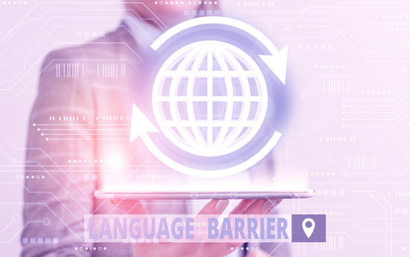 Conceptual hand writing showing Language Barrier. Concept meaning difficulties in communication Speaking different language