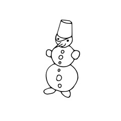Snowmen ink hand drawn sketch, winter holiday design element black outline icon on white