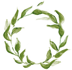 Hand Drawn Watercolor Tropical Clipart. Leaves Wreath.