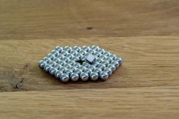 metal ball in a cube of square magnets