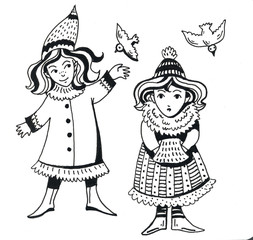 winter christmas day children walk and celebrate graphics illustration for children