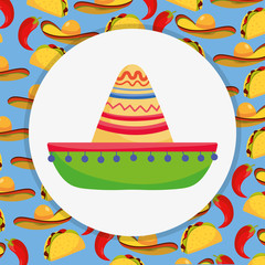 mexican hat with tacos chili pepper traditional event decoration background mexico
