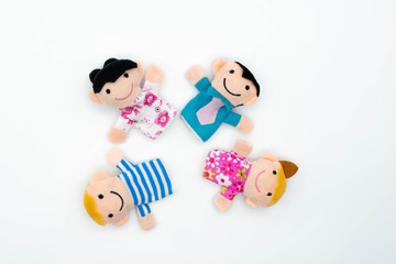 Happy family:  kids son, daughter, mother, father.  Family concept. finger puppet dolls.