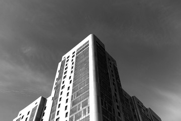 Black and white photography of city architecture, creative view with space for text