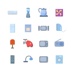 Home appliances colorful vector flat icon set for mobile concept and web apps design.