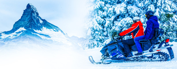 Stunning view of the snow-covered mountain range Matterhorn ski resort side