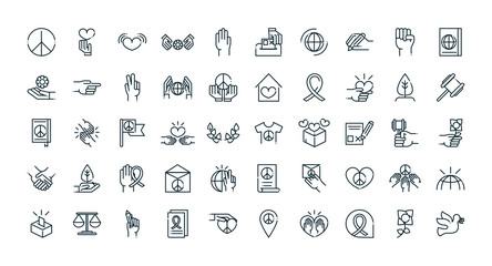 peace and human rights icons set line