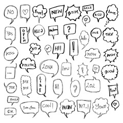 Set of Speech Bubble Drawing illustration Hand drawn doodle Sketch line vector eps10
