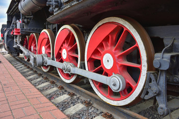 red metal wheels, two wheels of steam locomotive