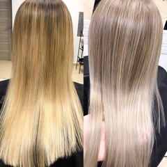  before and after hair color yellow blond to beautiful light blond