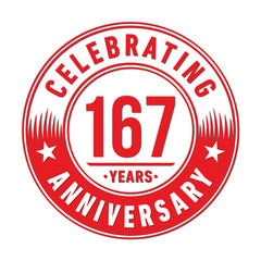 167 years anniversary celebration logo template. One hundred sixty seven years vector and illustration.