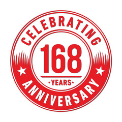 168 years anniversary celebration logo template. One hundred sixty eight years vector and illustration.