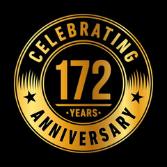 172 years anniversary celebration logo template. One hundred seventy two years vector and illustration.