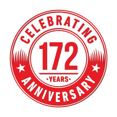 172 years anniversary celebration logo template. One hundred seventy two years vector and illustration.