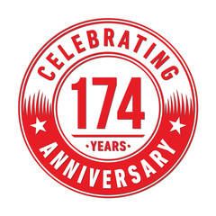 174 years anniversary celebration logo template. One hundred seventy four years vector and illustration.