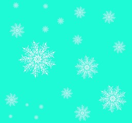Snowy texture. Delicate background for printing on postcards, scrubbing, wallpapers. Winter holiday snow background. Christmas abstract background with snowflakes. Turquoise. Tiffany color.