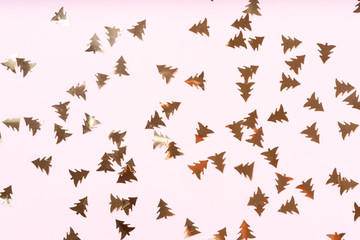 Christmas flat lay scene with golden decorations