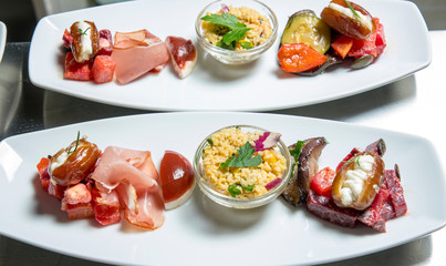 starter plate with ham and vegetables