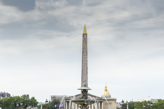 The Obelisk of Luxor at the centre of the Place de la Concorde—Paris’ largest square, located in 8th arrondissement. High Resolution Image.