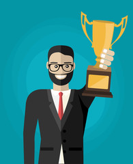 Business man hold Cup. Vector illustration flat design.