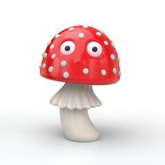 Red mushroom cartoon character with eyes 3d illustration isolated on white background