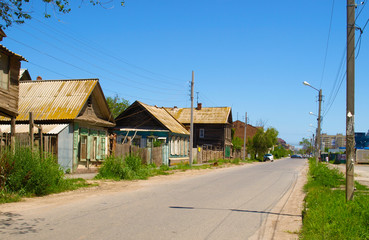 Old houses on the streets of Astrakhan. Russia.