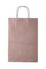 Empty brown paper bag with handles Isolated on a white background.