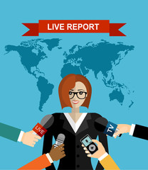 News conference world live tv hands of journalists microphones interview concept