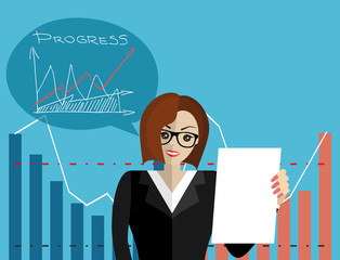 Business woman and thought bubble with infographics data. Flat illustration. Right decision. Modern flat design concepts for web banners, web sites, printed materials, infographics.