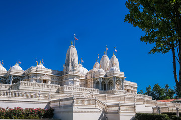 View of a white marble hindu temple