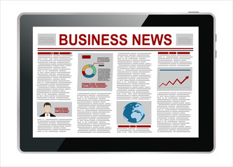 Tablet pc showing business news. Creative flat design vector