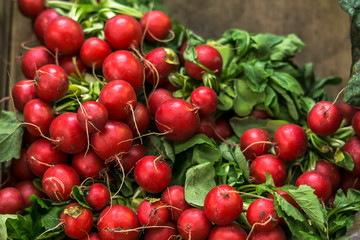 Fresh radish sprigs for sale at market