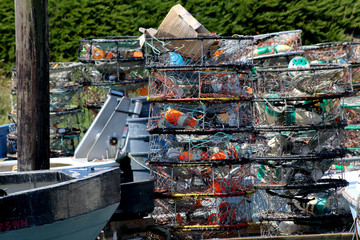 Commercial crab fishing dock with all their traps
