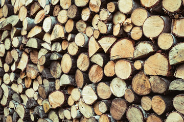 Pile of chopped fire wood prepared for winter