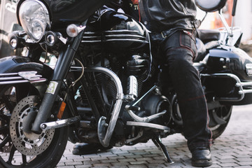 Obraz na płótnie Canvas motorcycle biker metal and leather close up