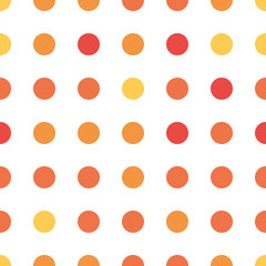 Seamless polka dot pattern in different colors. Orange theme. Sipmle flat vector wallpaper