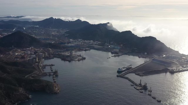 Carthagena bay and mountains Spain aerial morning view ind