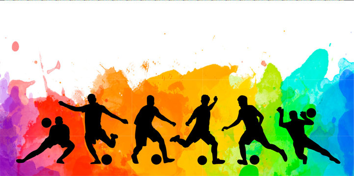 Football soccer player silhouette colorful background illustration sport people poster card banner design