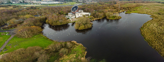 Drone Aerial photograph, Ecos centre and park, Ballymena, County Antrim, Northern Ireland