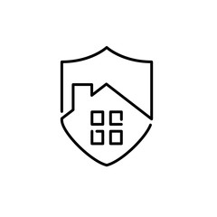 Símbolo seguro del hogar. Icono plano lineal escudo con casa en color negro